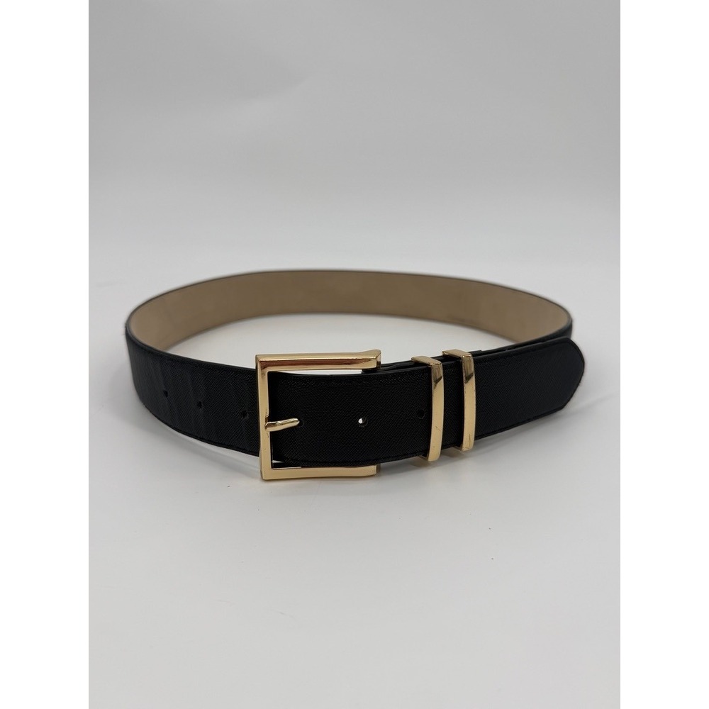 Steve Madden Black Saffiano Belt Gold Buckle SMP84834 Small Excellent